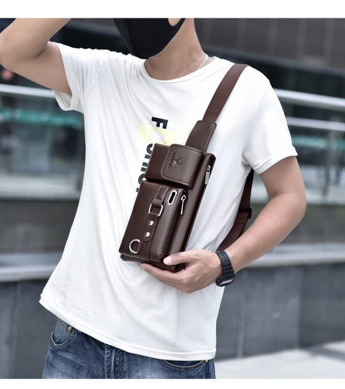 SAC DE POITRINE À BANDOULIÈRE EN CUIR POUR HOMMES (PROMOTION -40%)