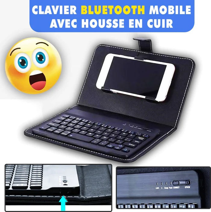 Clavier Bluetooth Mobile/Tablette avec Housse en Cuir