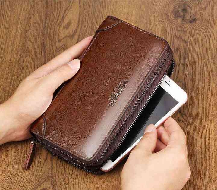 Pochette en Cuir pour Homme avec Double Fermeture