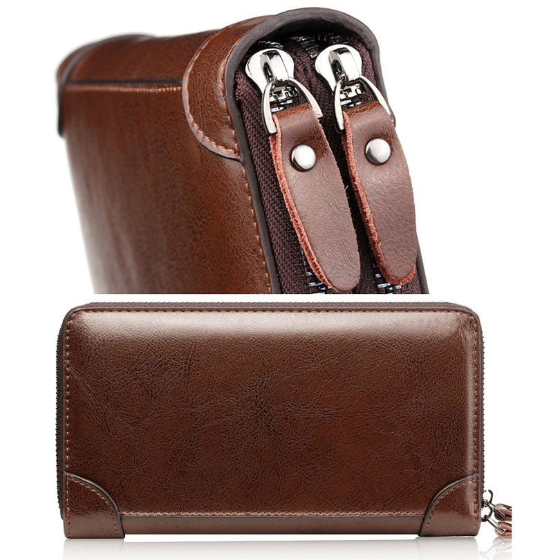 Pochette en Cuir pour Homme avec Double Fermeture