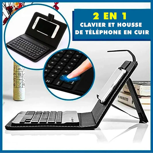 Clavier Bluetooth Mobile/Tablette avec Housse en Cuir